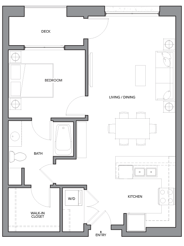 Floor plan layout diagram for 1H w/ Balcony